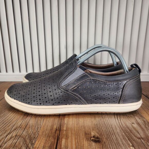 Womens 10 Taos Court Charcoal Gray Leather Perforated Round Toe Loafers Shoes - Picture 3 of 10